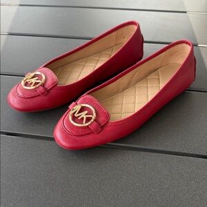 Michael Kors Red Leather Flats with Gold Logo